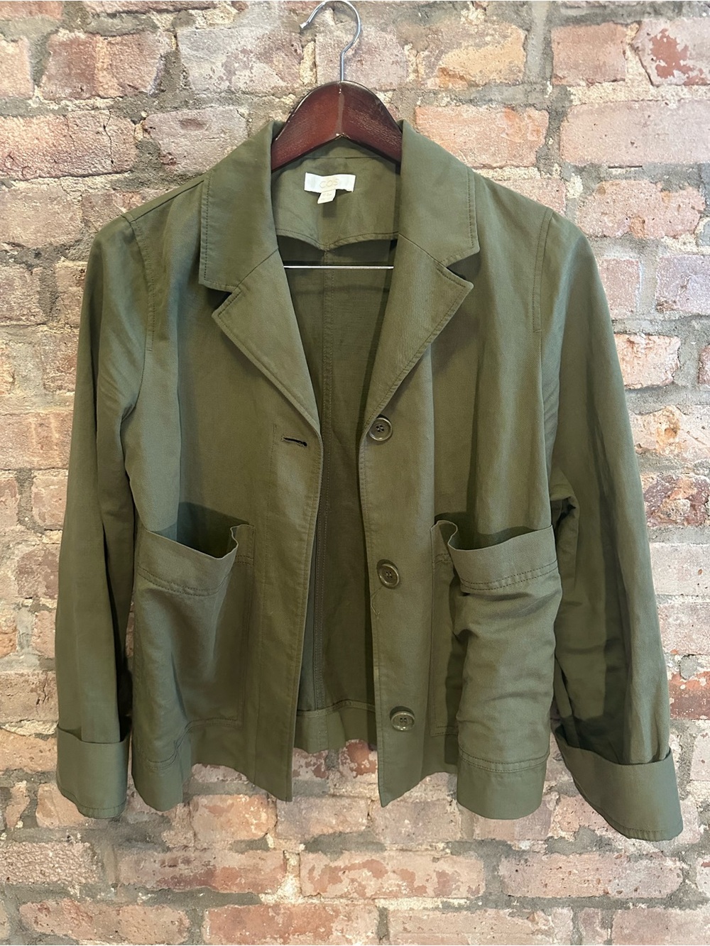 COS Olive Green Relaxed Button-Front Blazer
